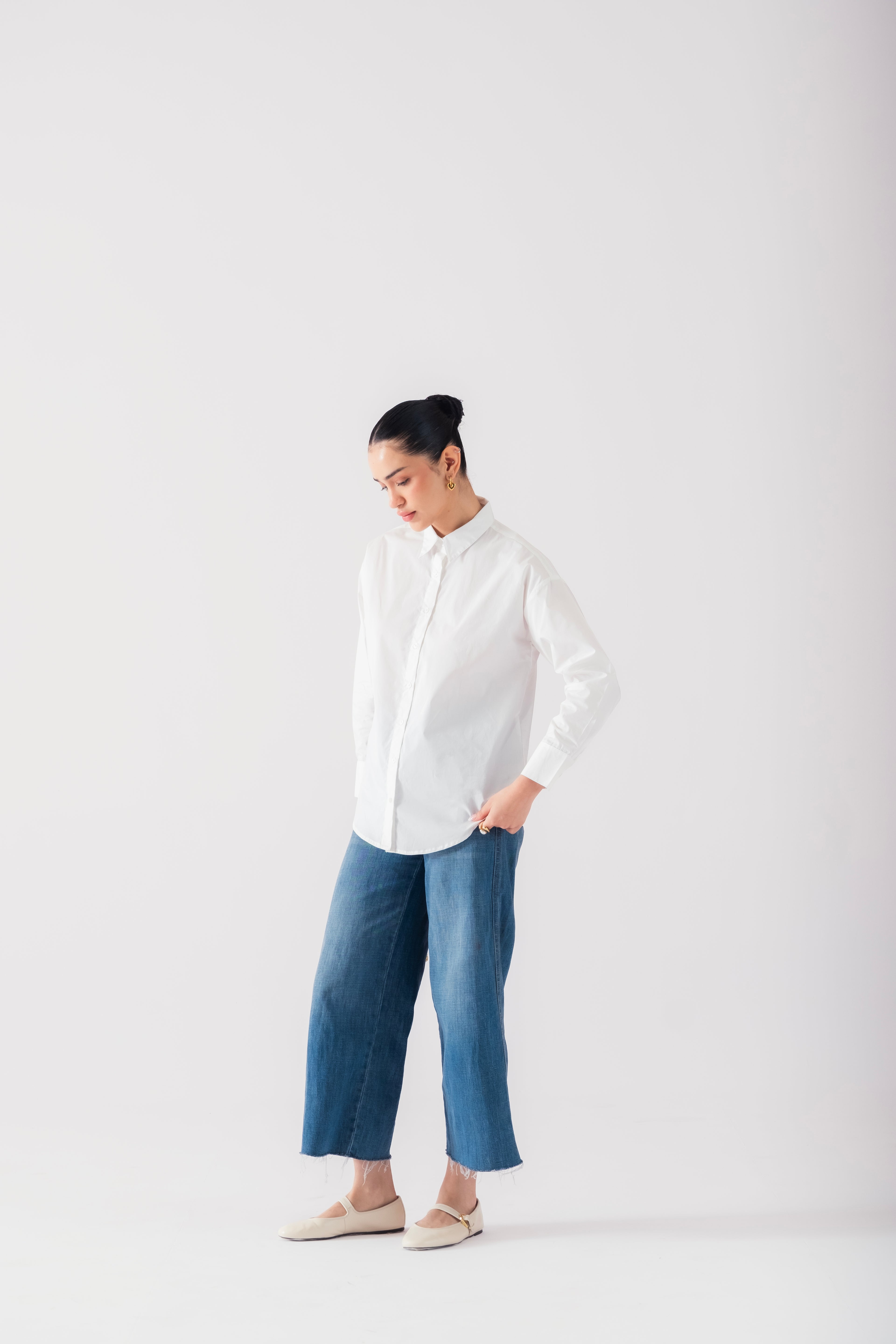 100% Cotton Poplin Oversized Shirt - White