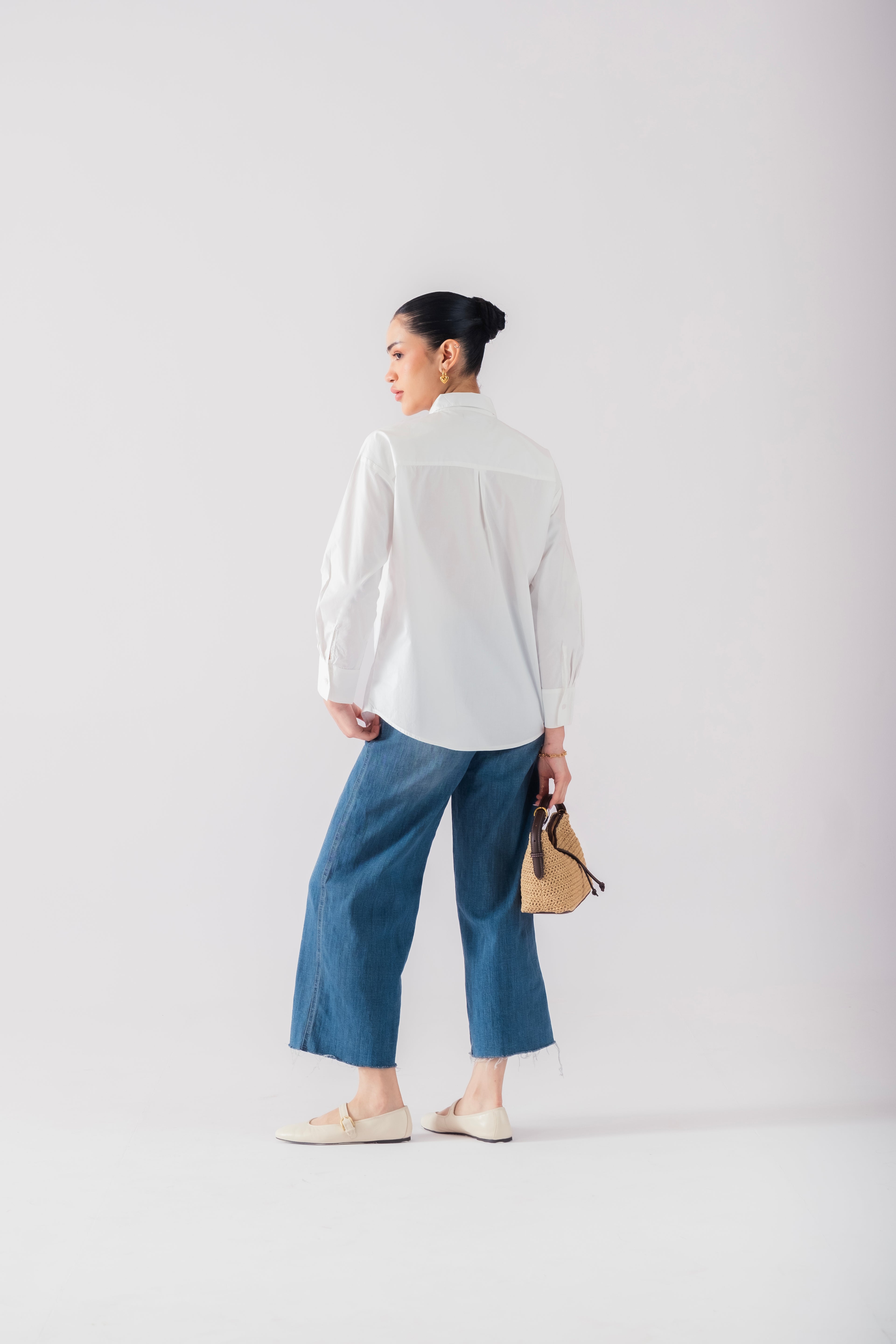 100% Cotton Poplin Oversized Shirt - White