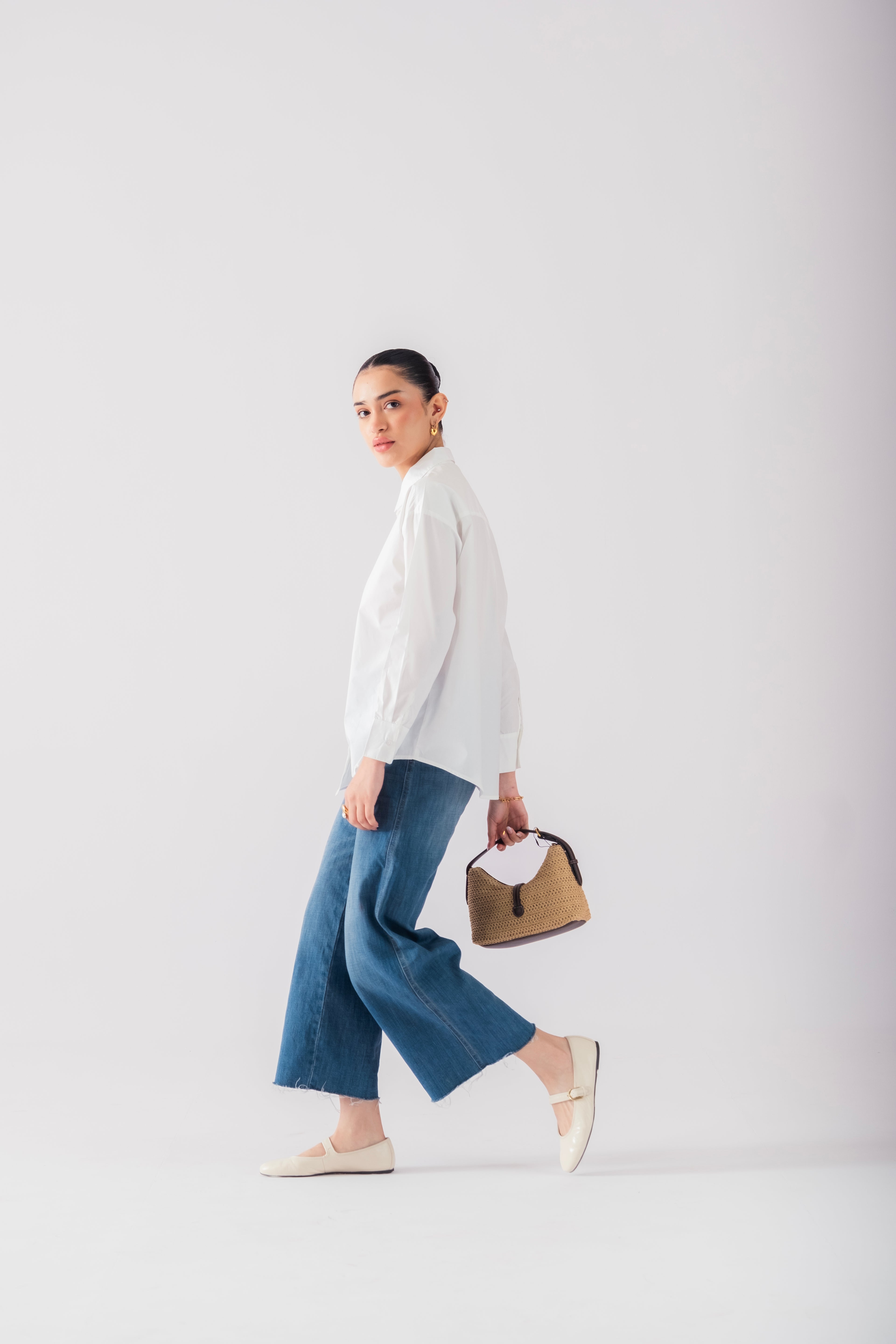 100% Cotton Poplin Oversized Shirt - White