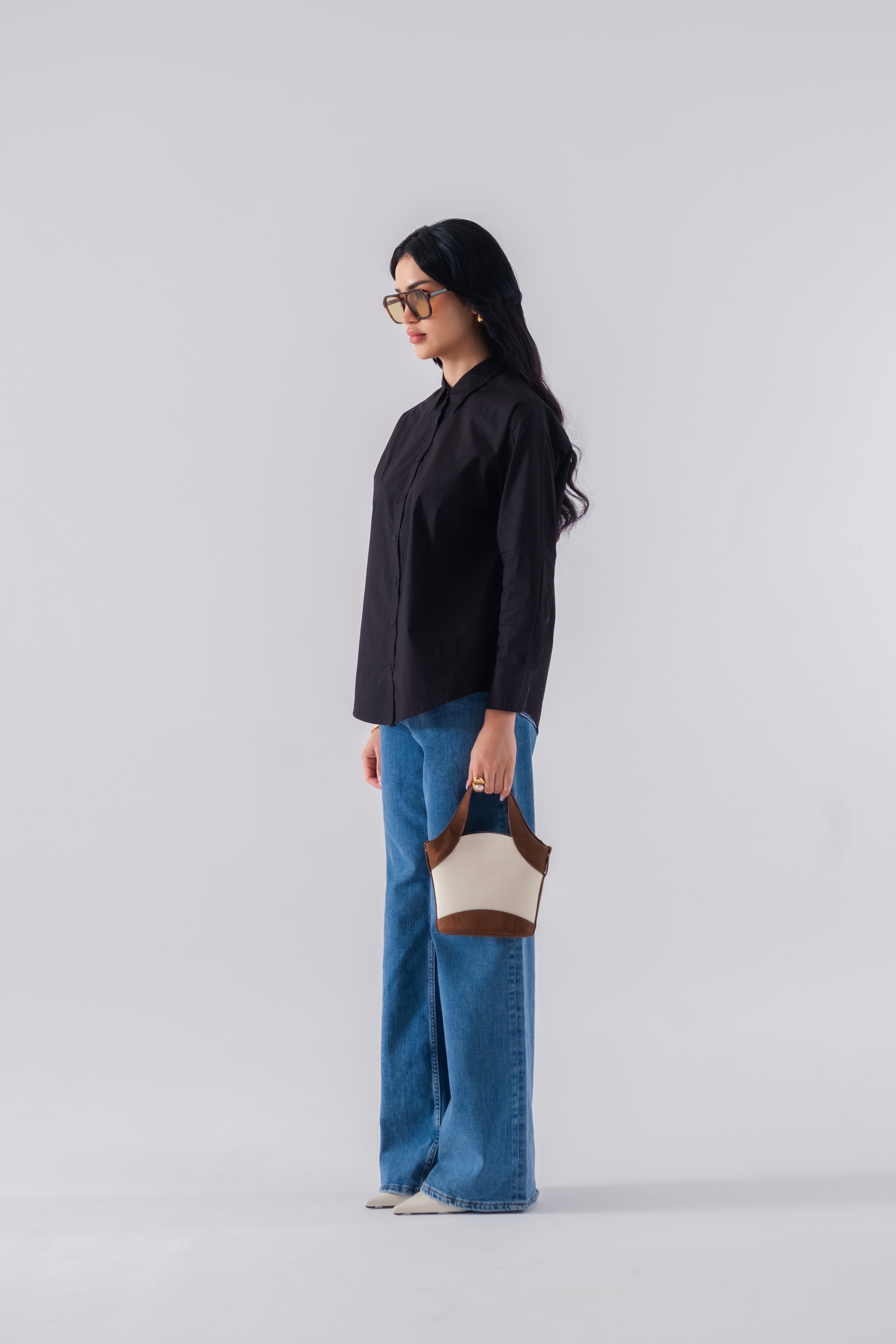 100% Cotton Poplin Oversized Shirt - Black