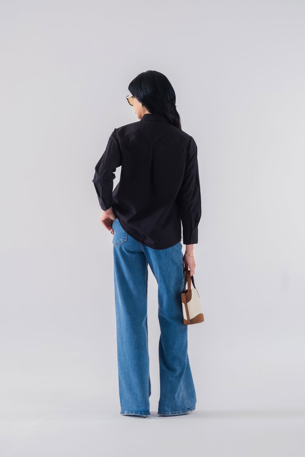 100% Cotton Poplin Oversized Shirt - Black