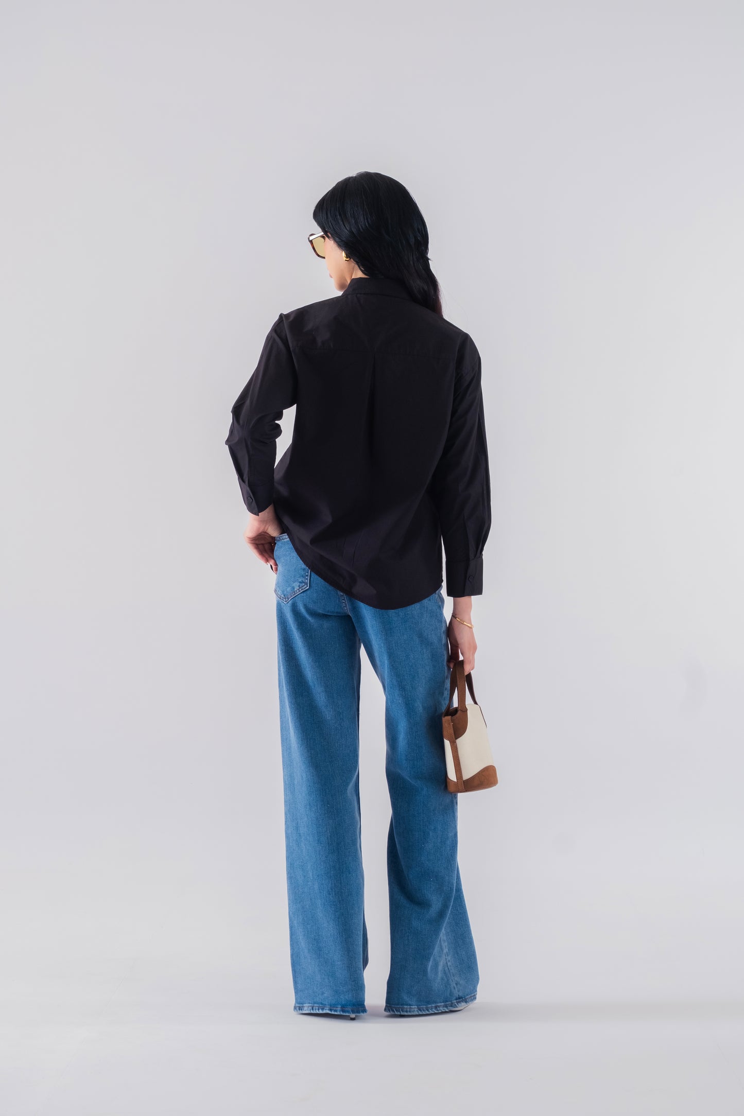 100% Cotton Poplin Oversized Shirt - Black