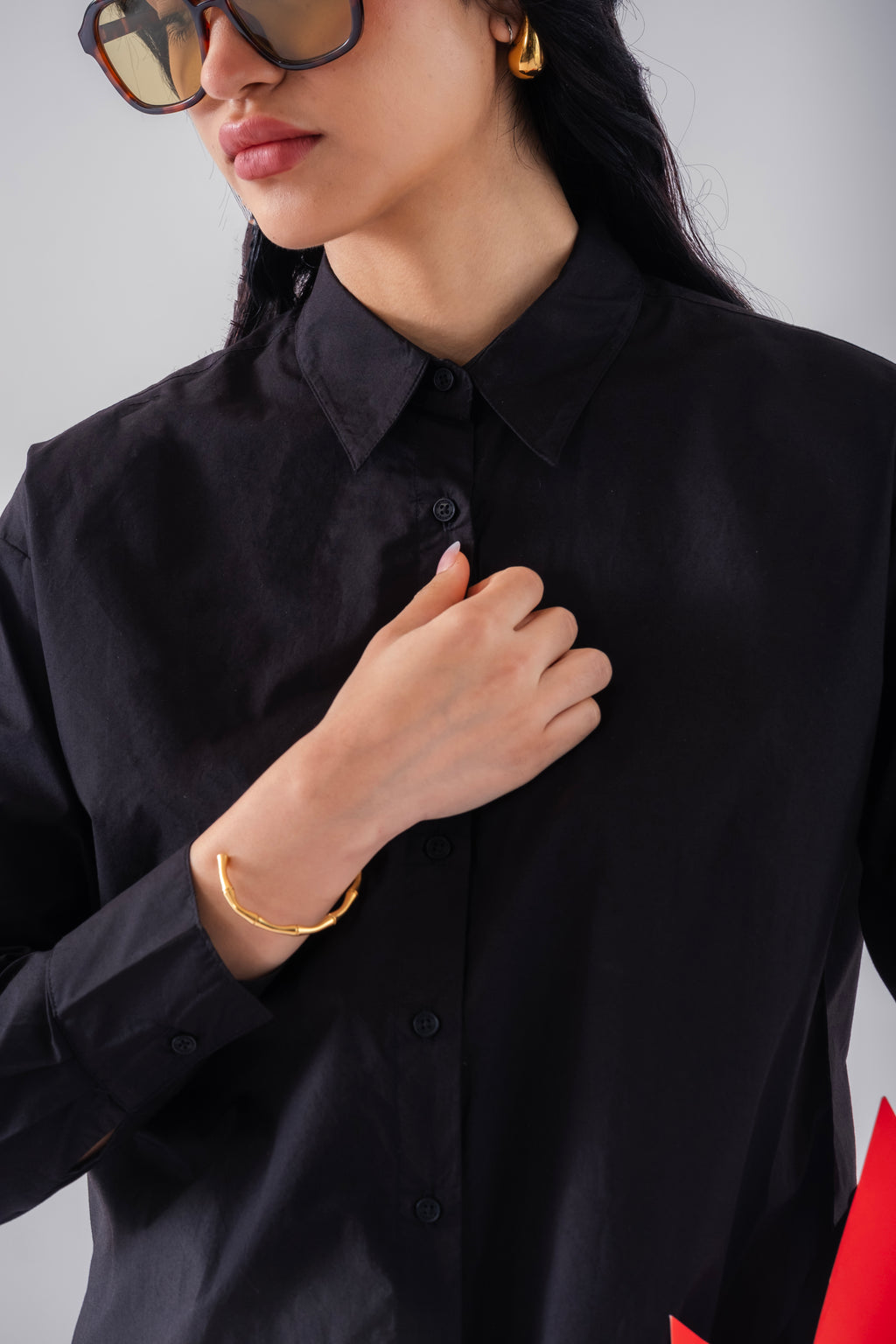 100% Cotton Poplin Oversized Shirt - Black