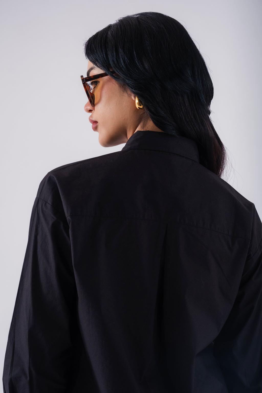 100% Cotton Poplin Oversized Shirt - Black