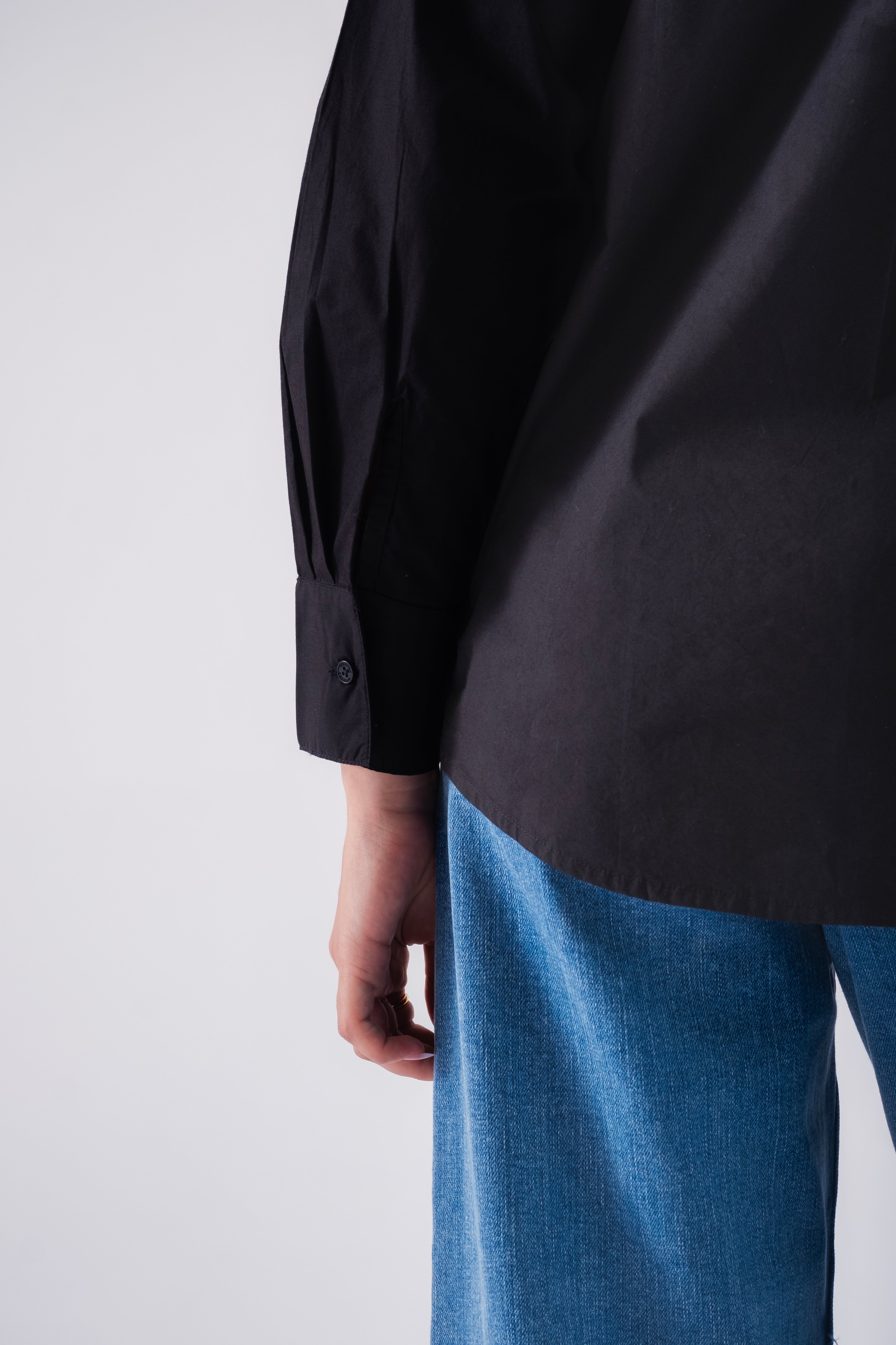 100% Cotton Poplin Oversized Shirt - Black