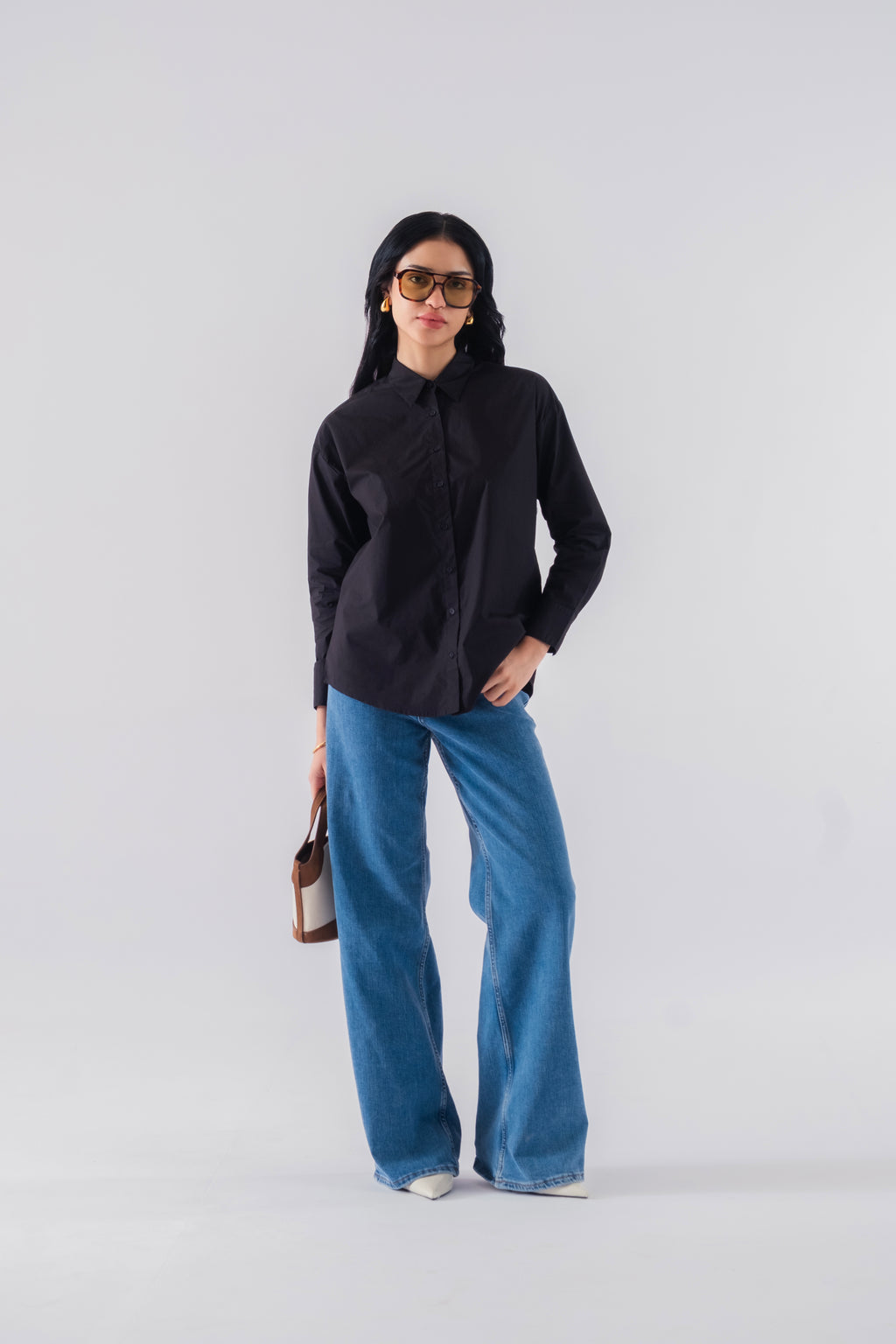 100% Cotton Poplin Oversized Shirt - Black