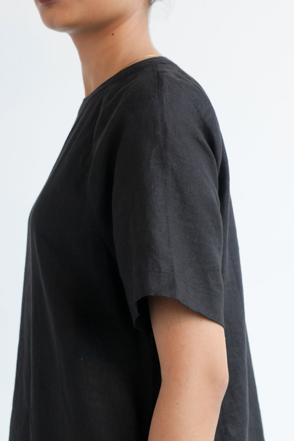 100% European Linen Easy Shift Dress - Black