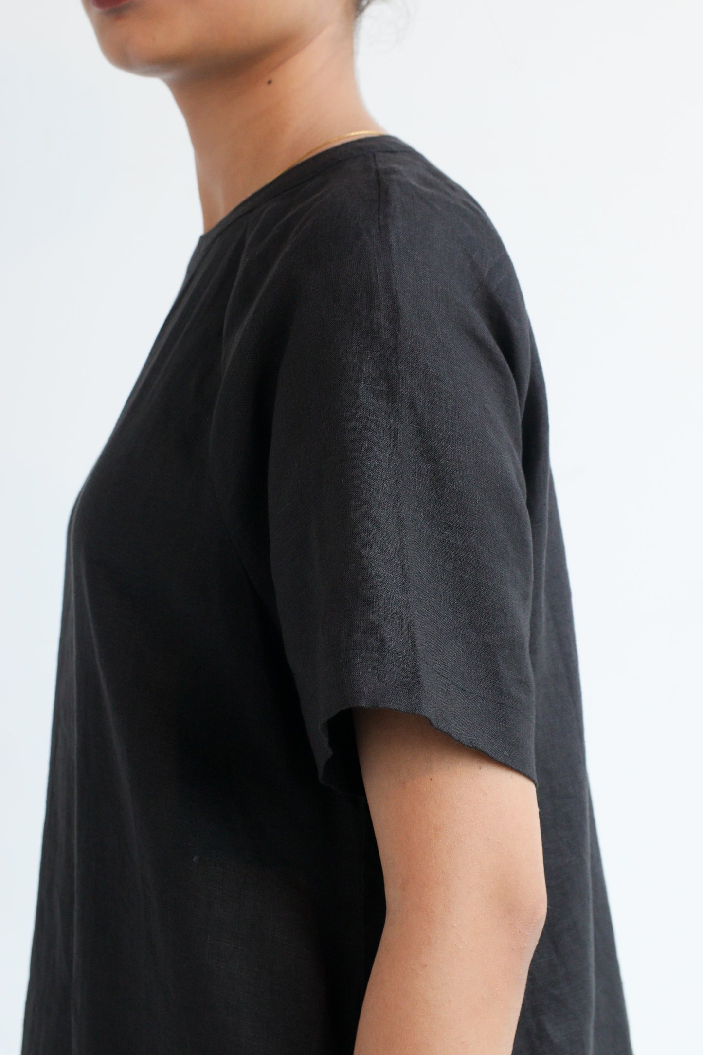 100% European Linen Easy Shift Dress - Black