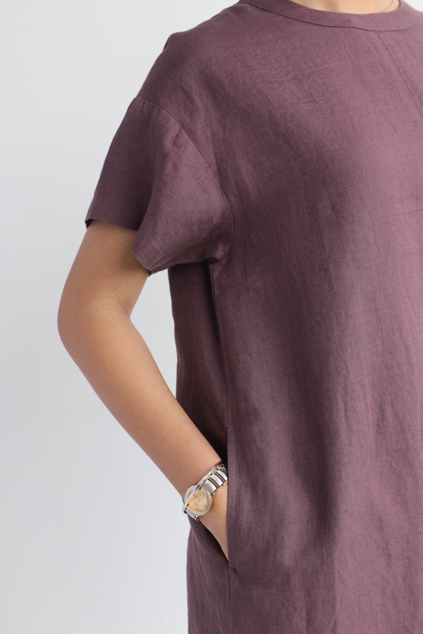 100% European Linen Oversized Casual Dress - Coffee Brown