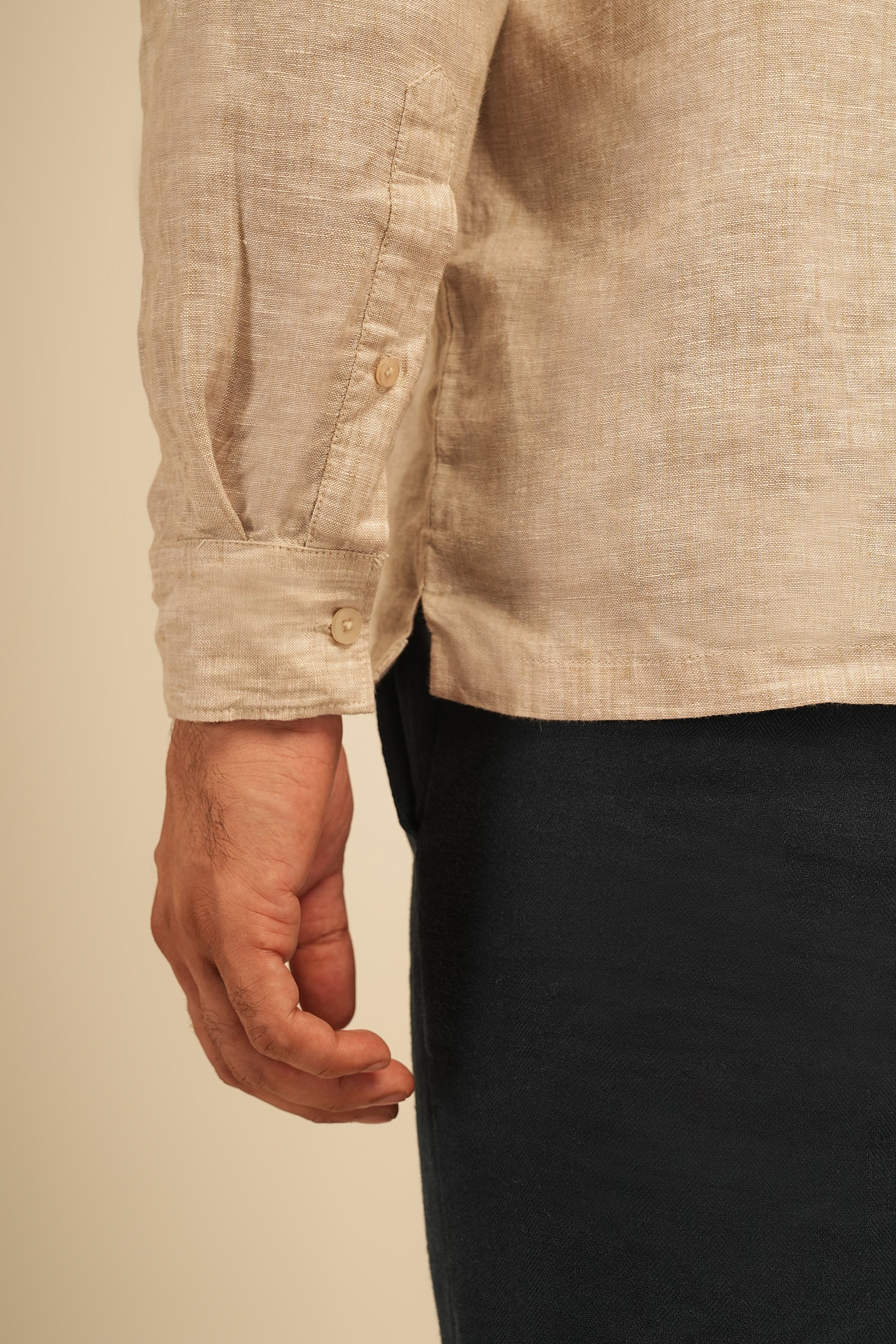 100% European Linen Utility Shirt - Oatmeal