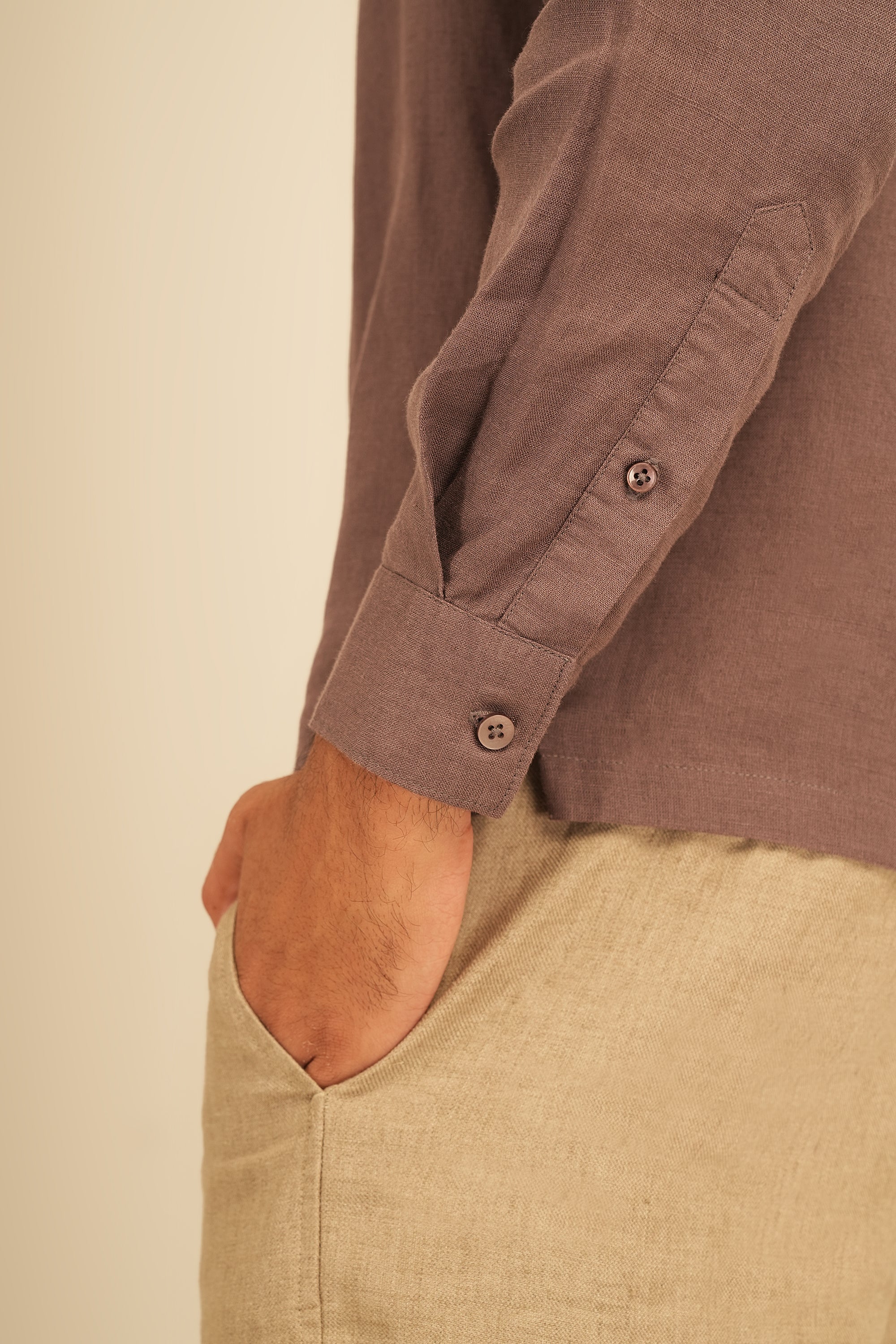 100% European Linen Utility Shirt - Ash Purple