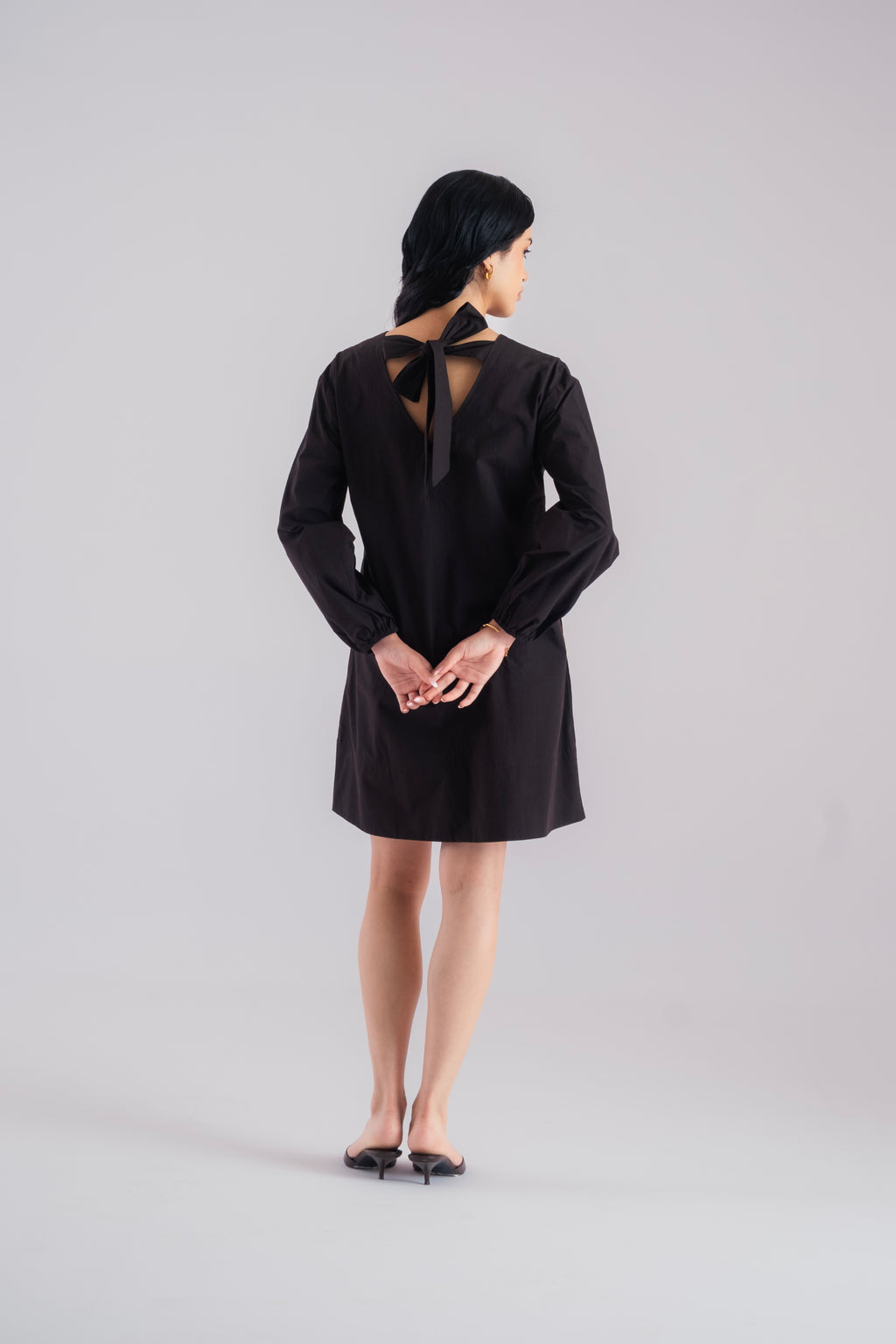 100% Cotton Poplin Babydoll Dress - Black
