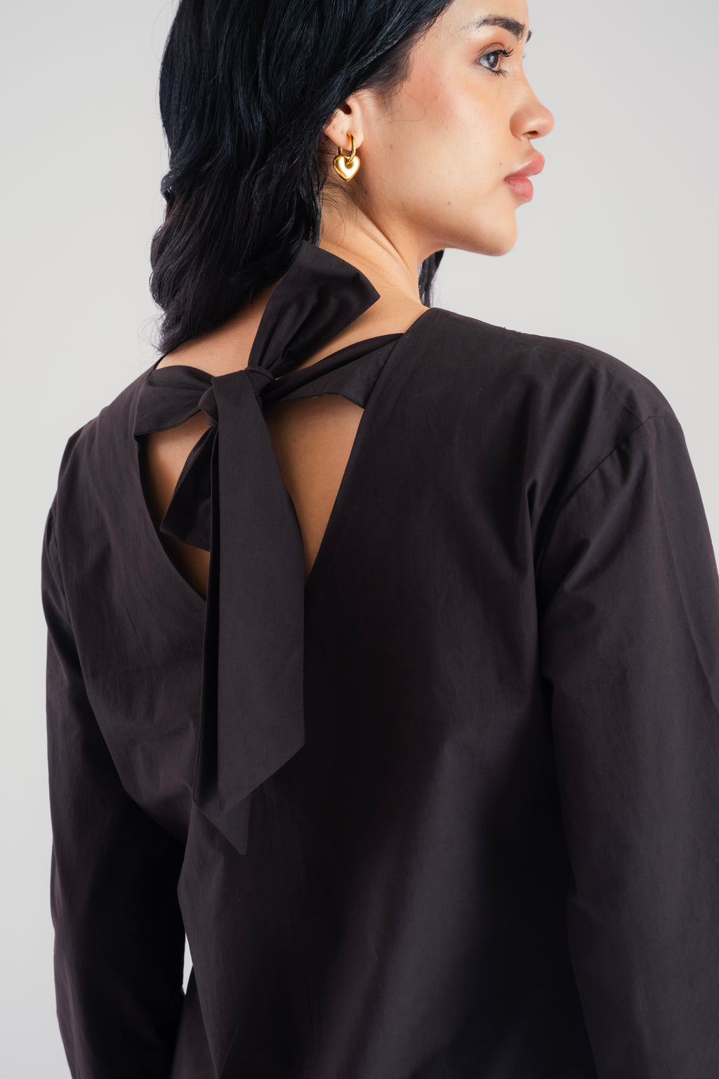 100% Cotton Poplin Babydoll Dress - Black