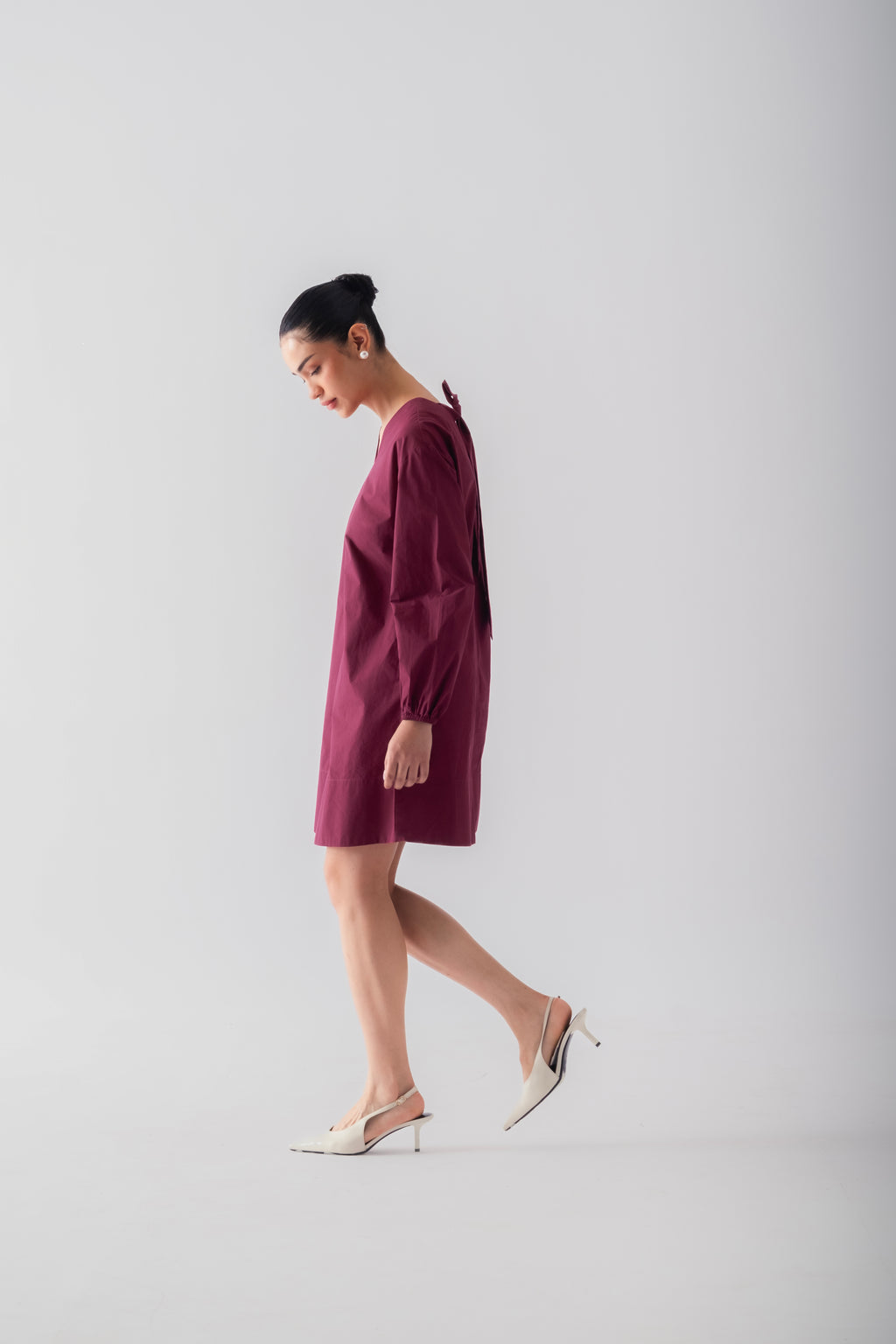 100% Cotton Poplin Babydoll Dress - Wine