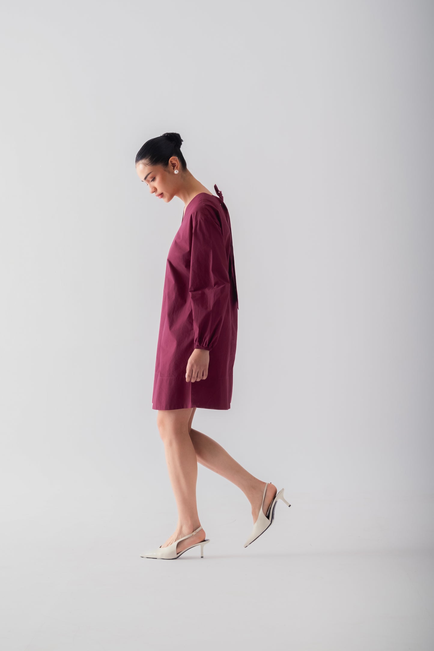 100% Cotton Poplin Babydoll Dress - Wine