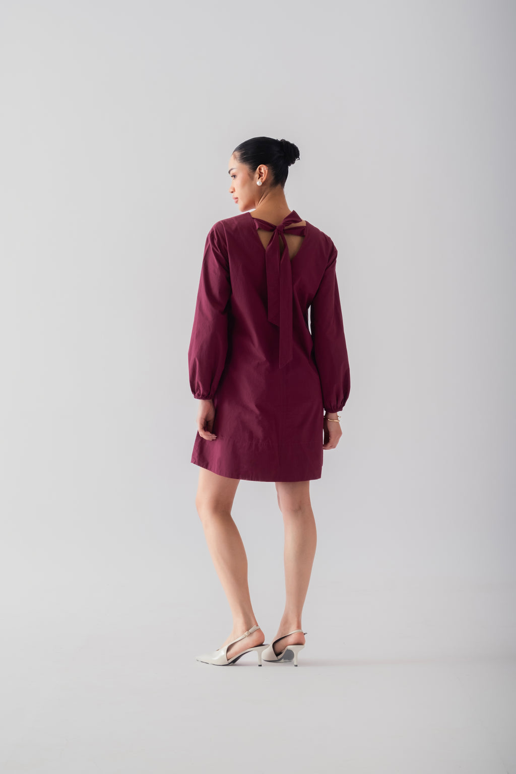 100% Cotton Poplin Babydoll Dress - Wine