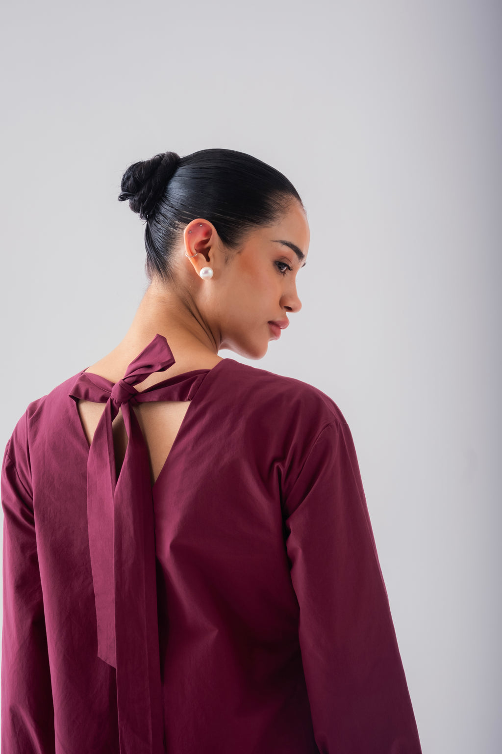 100% Cotton Poplin Babydoll Dress - Wine