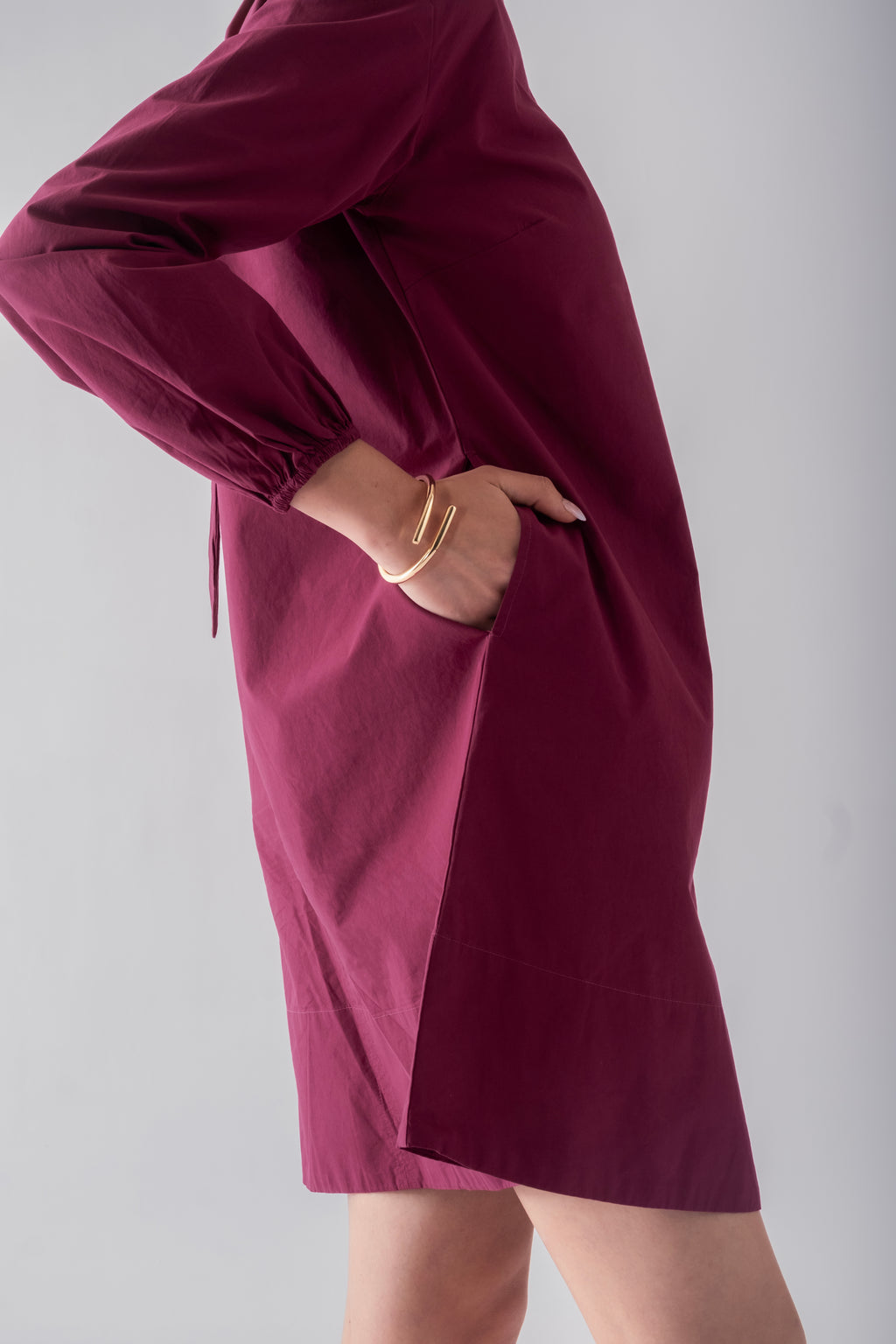 100% Cotton Poplin Babydoll Dress - Wine