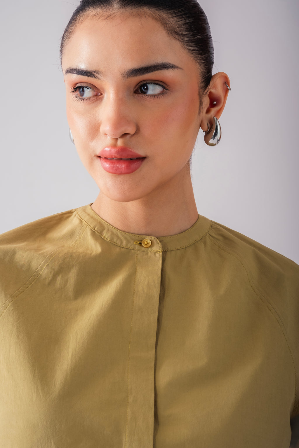 100% Cotton Poplin Trench-Style Mini Dress - Olive Stone