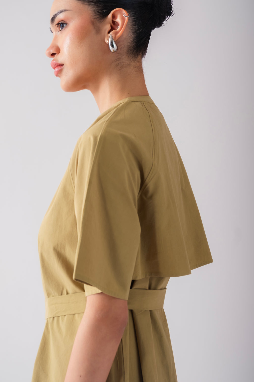 100% Cotton Poplin Trench-Style Mini Dress - Olive Stone