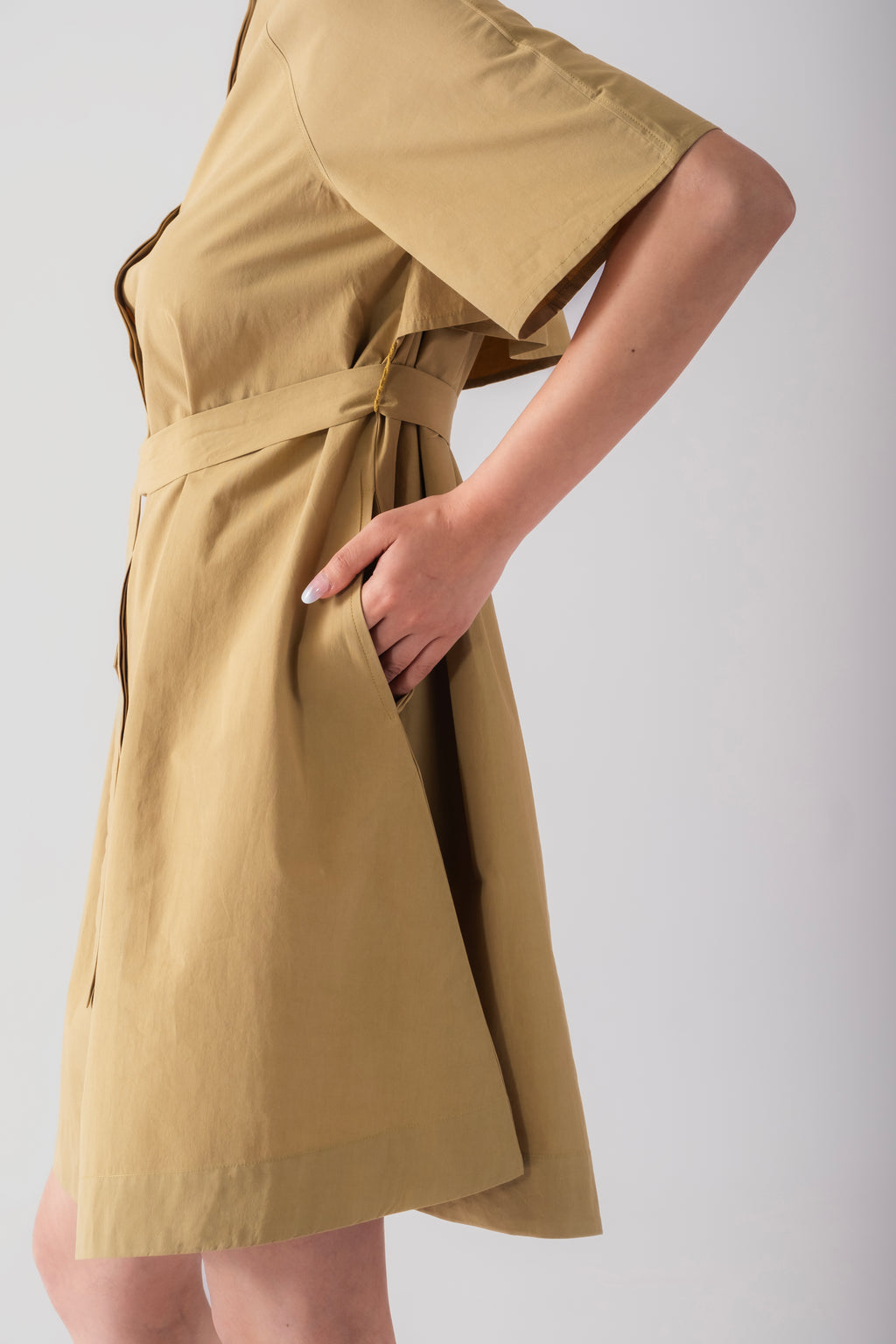 100% Cotton Poplin Trench-Style Mini Dress - Olive Stone