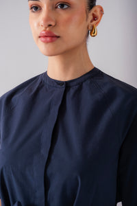 100% Cotton Poplin Trench-Style Mini Dress - Navy