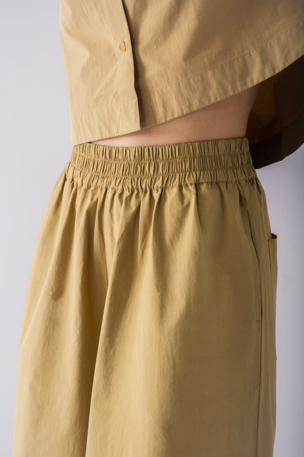 100% Cotton Poplin Pull-On Culottes - Olive Stone