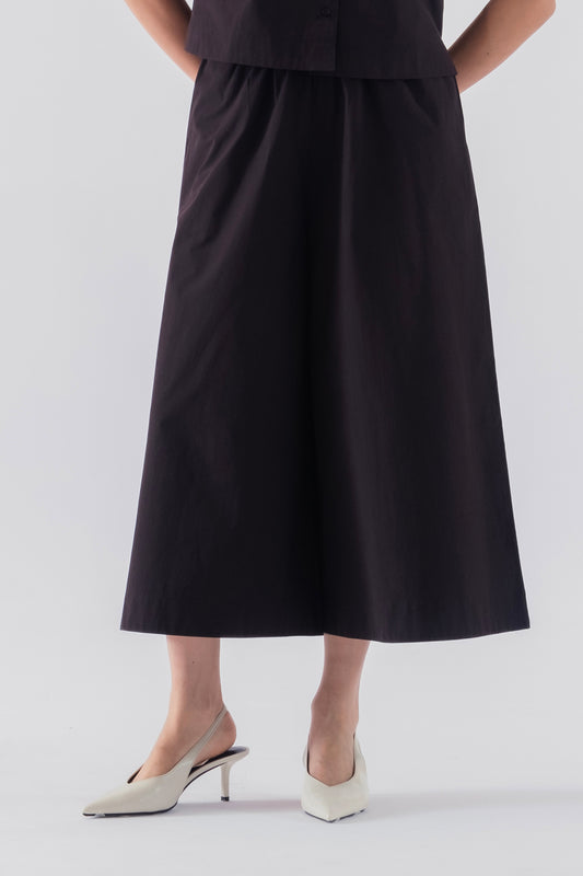 100% Cotton Poplin Pull-On Culottes - Black