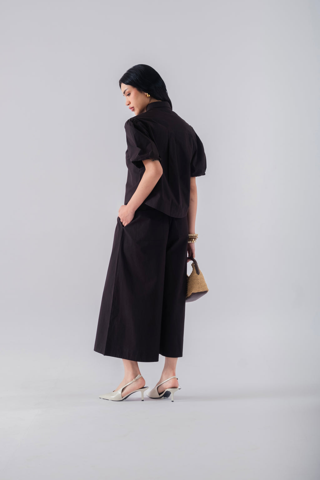 100% Cotton Poplin Pull-On Culottes - Black