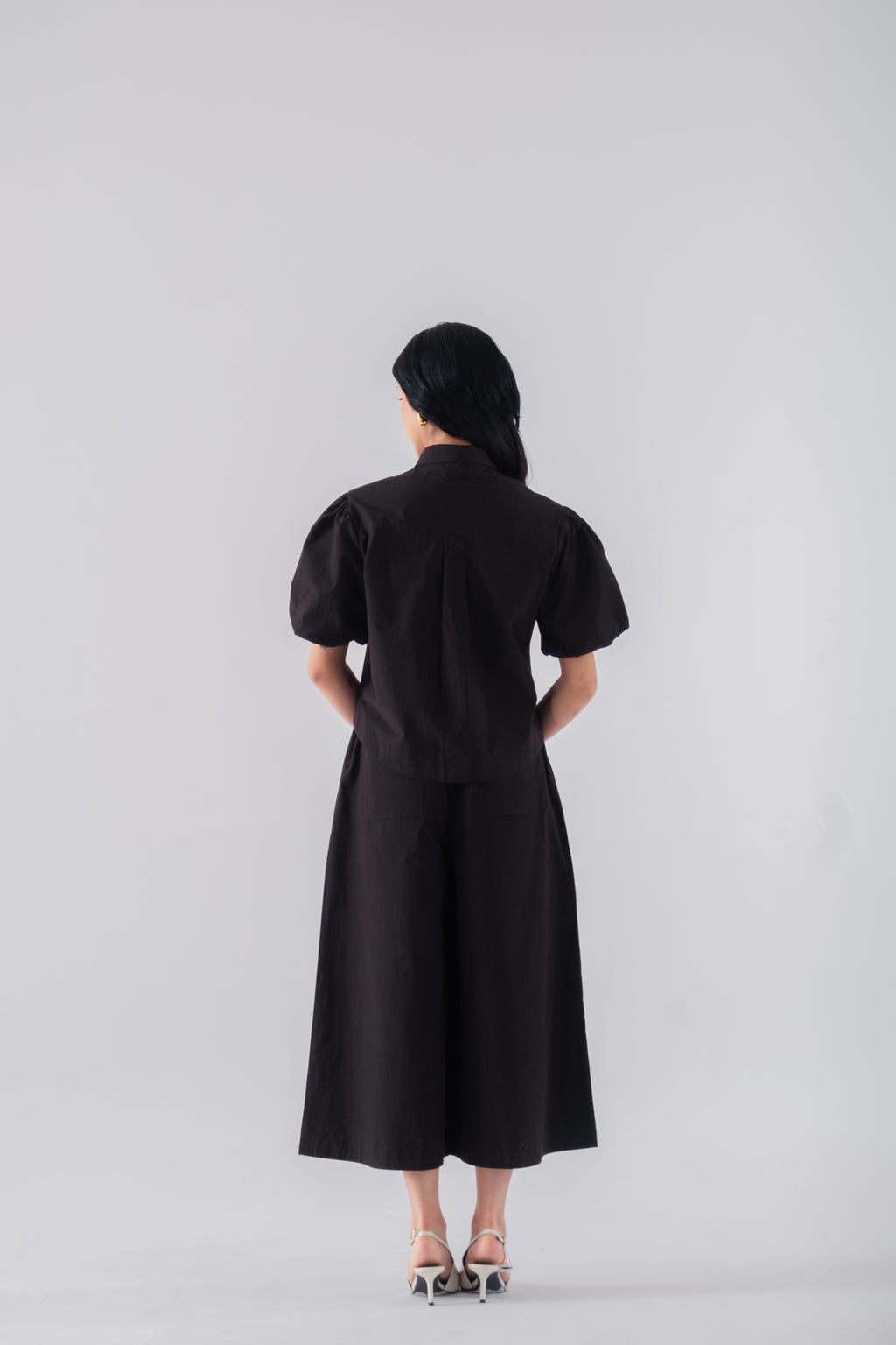 100% Cotton Poplin Pull-On Culottes - Black
