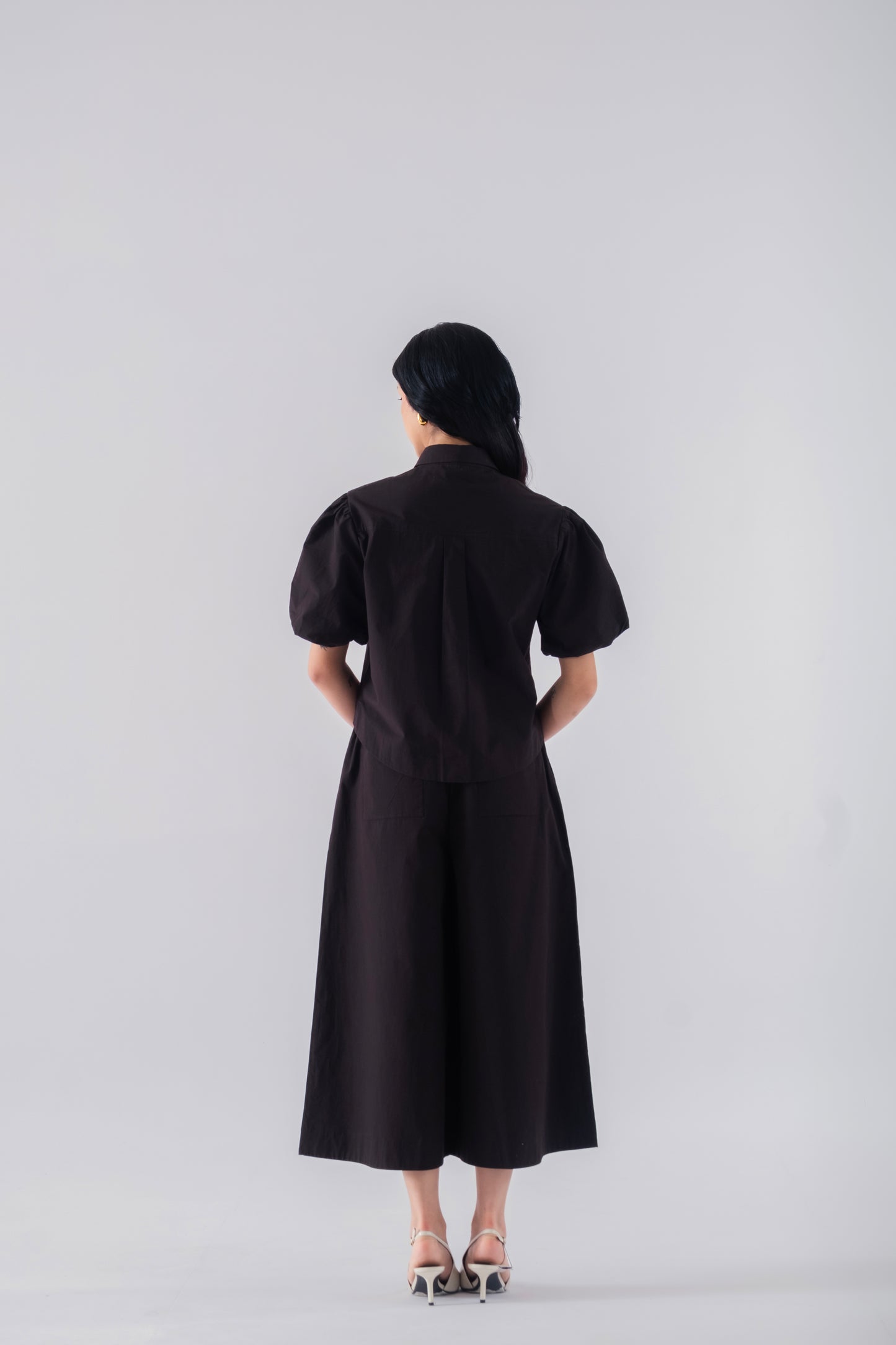 100% Cotton Poplin Pull-On Culottes - Black