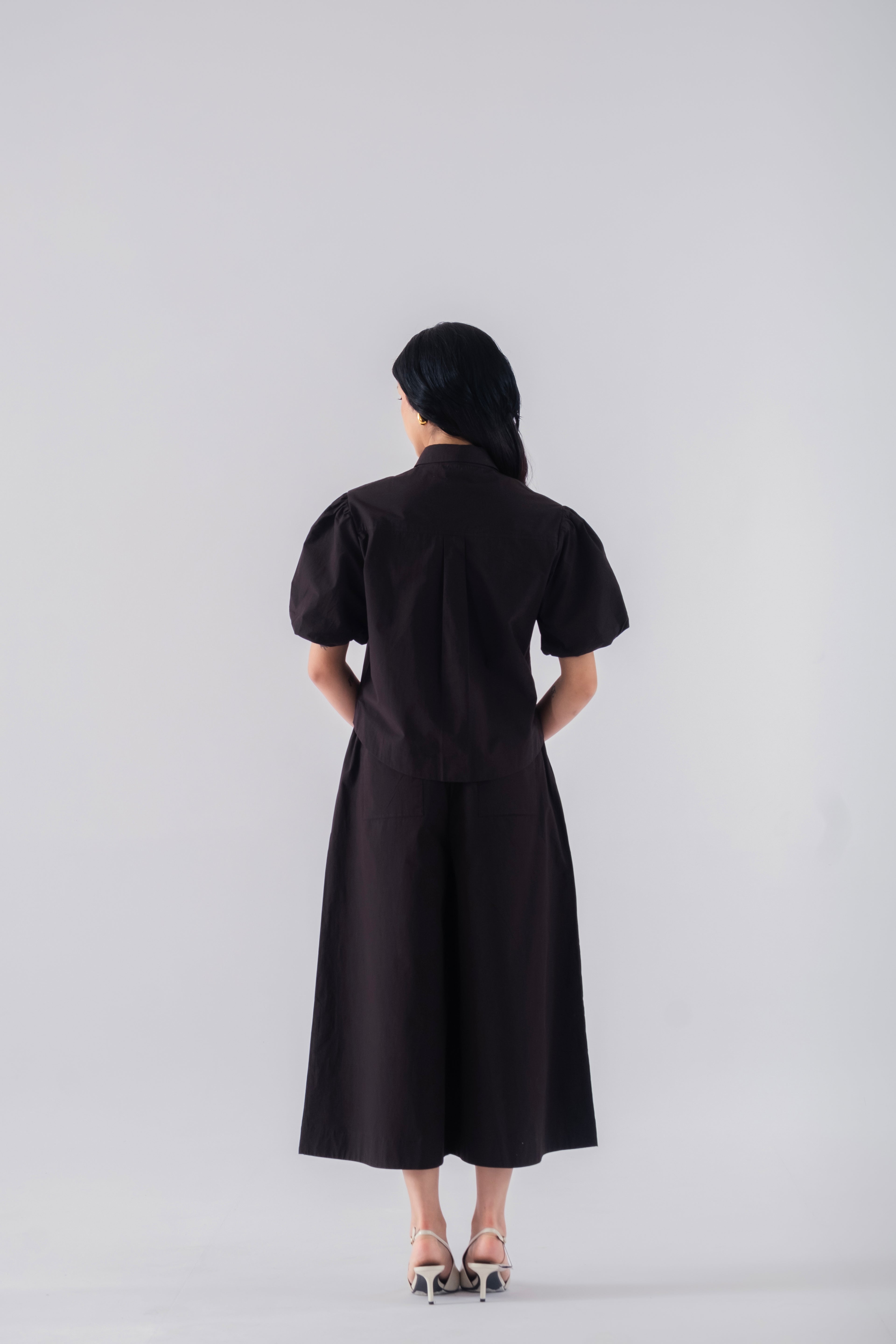 100% Cotton Poplin Pull-On Culottes - Black