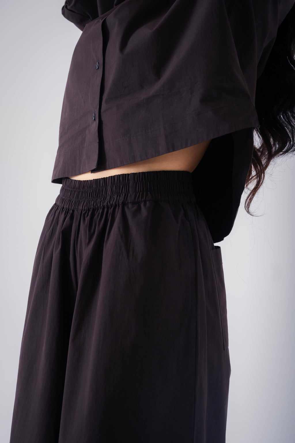 100% Cotton Poplin Pull-On Culottes - Black