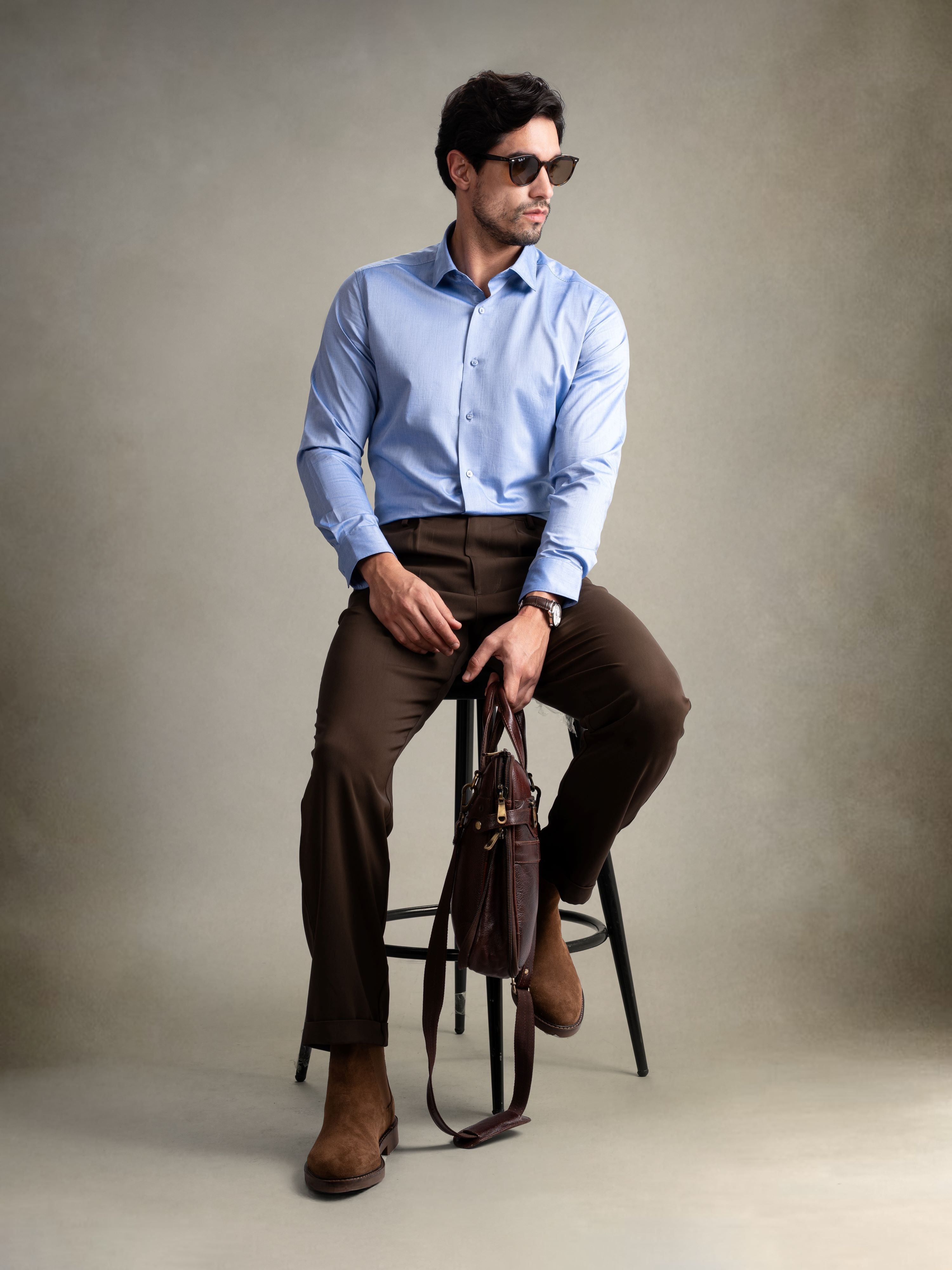 100% Egyptian Cotton 9-to-9 Formal Shirt - Mid Blue