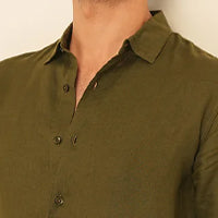 100% European Linen Classic Everyday Shirt - Olive
