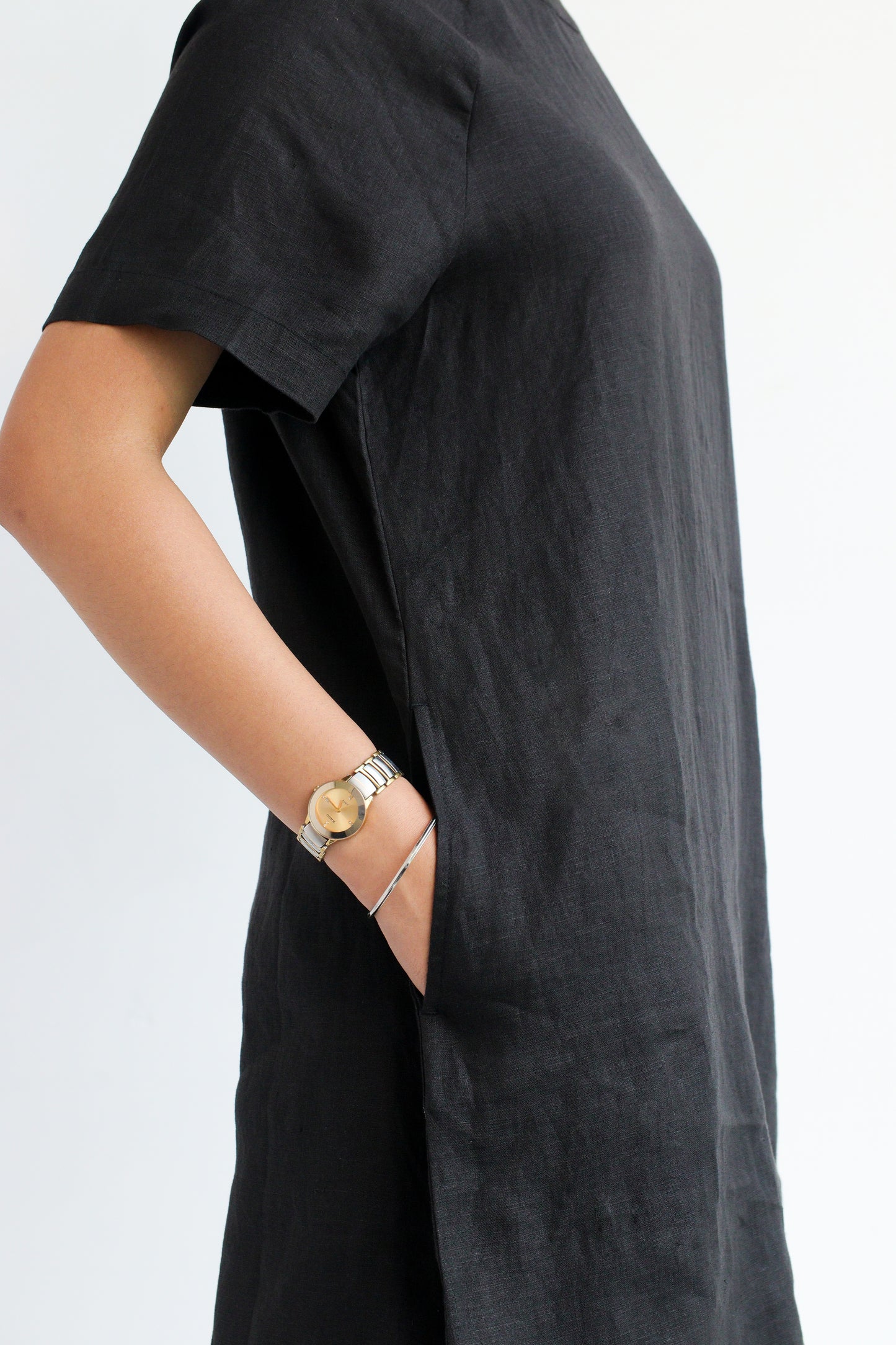 100% European Linen Easy Shift Dress - Black
