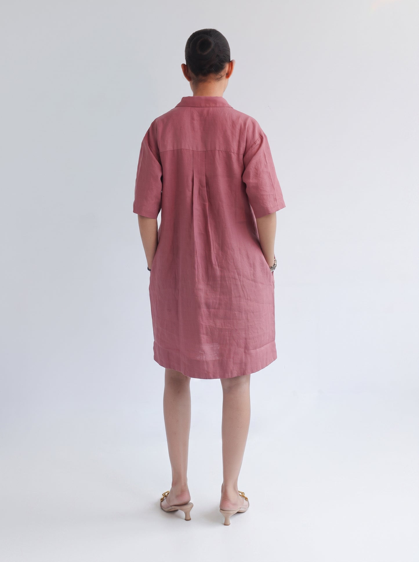 100% European Linen Popover Shirt Dress - Rose