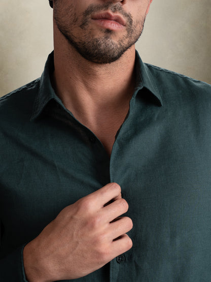 100% European Linen Classic Everyday Shirt - Maison X - Teal