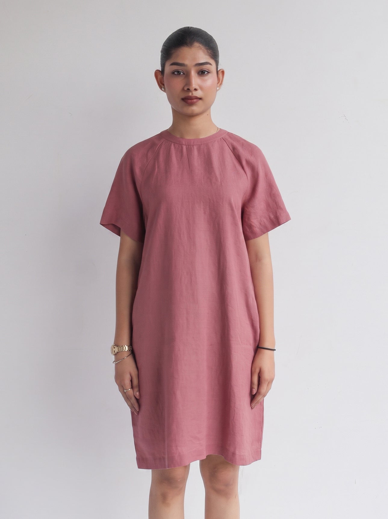100% European Linen Easy Shift Dress - Rose