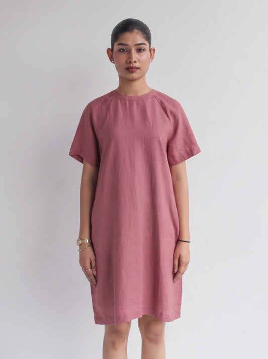 100% European Linen Easy Shift Dress - Rose