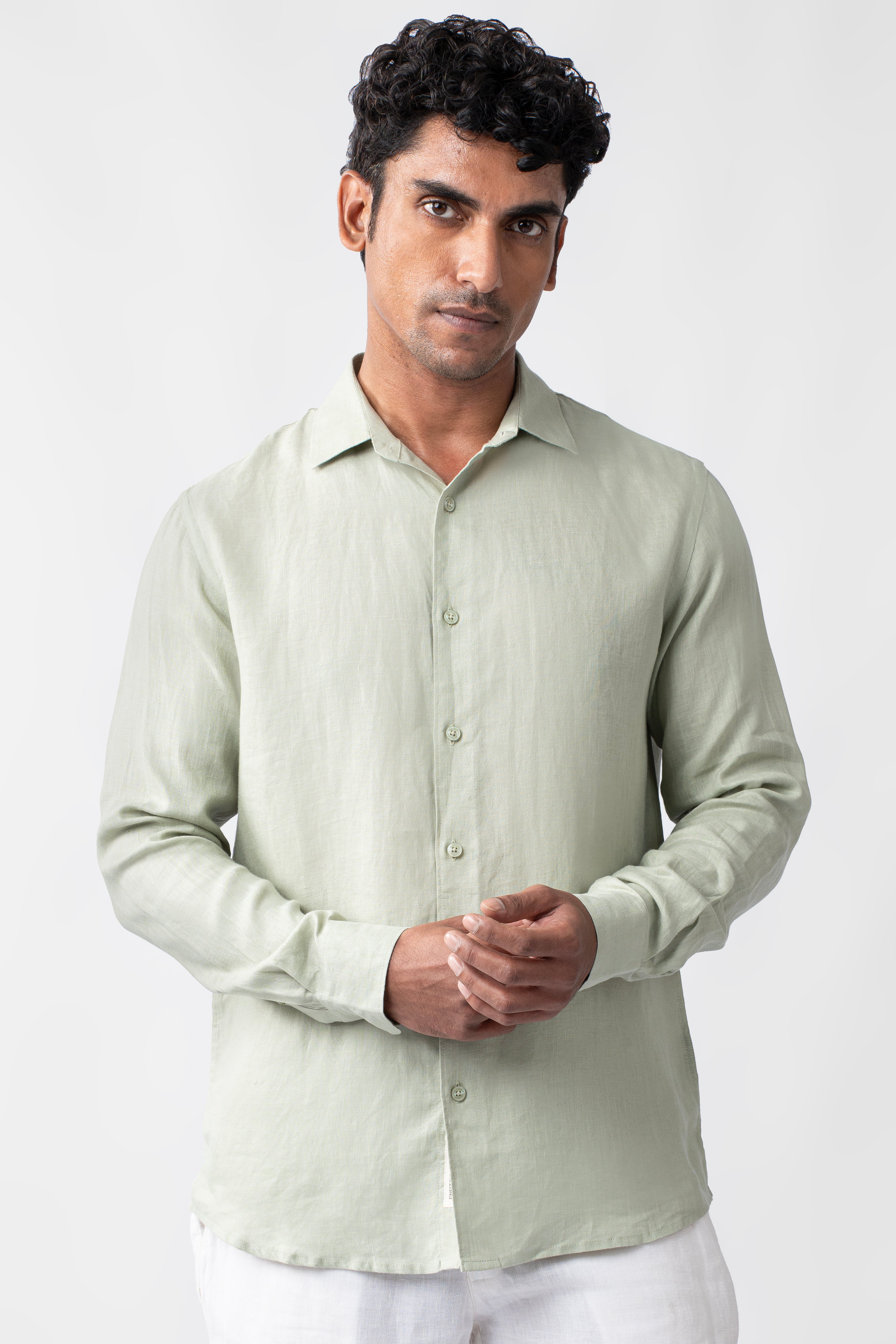 100% European Linen Classic Everyday Shirt - Mint Green