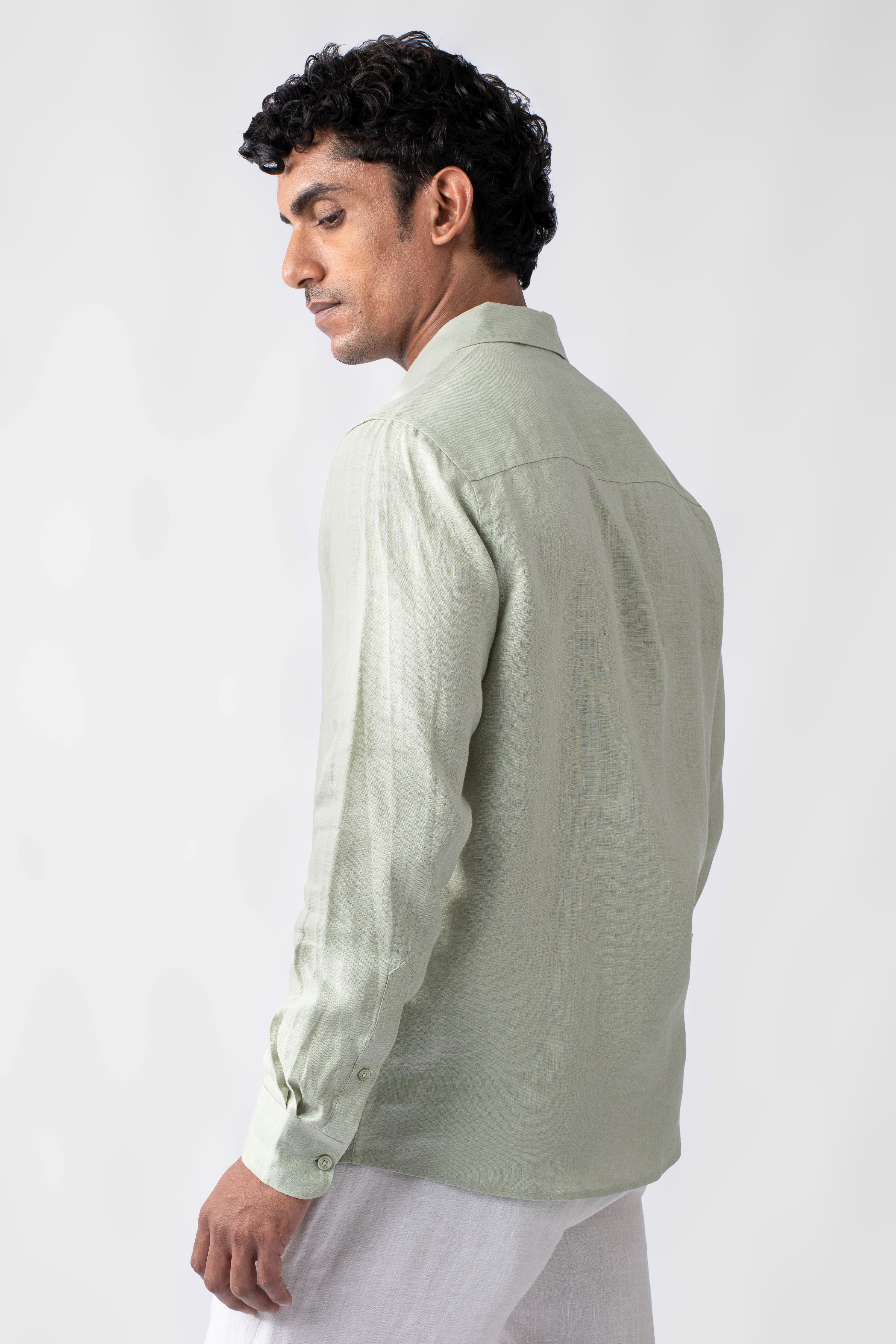 100% European Linen Classic Everyday Shirt - Mint Green