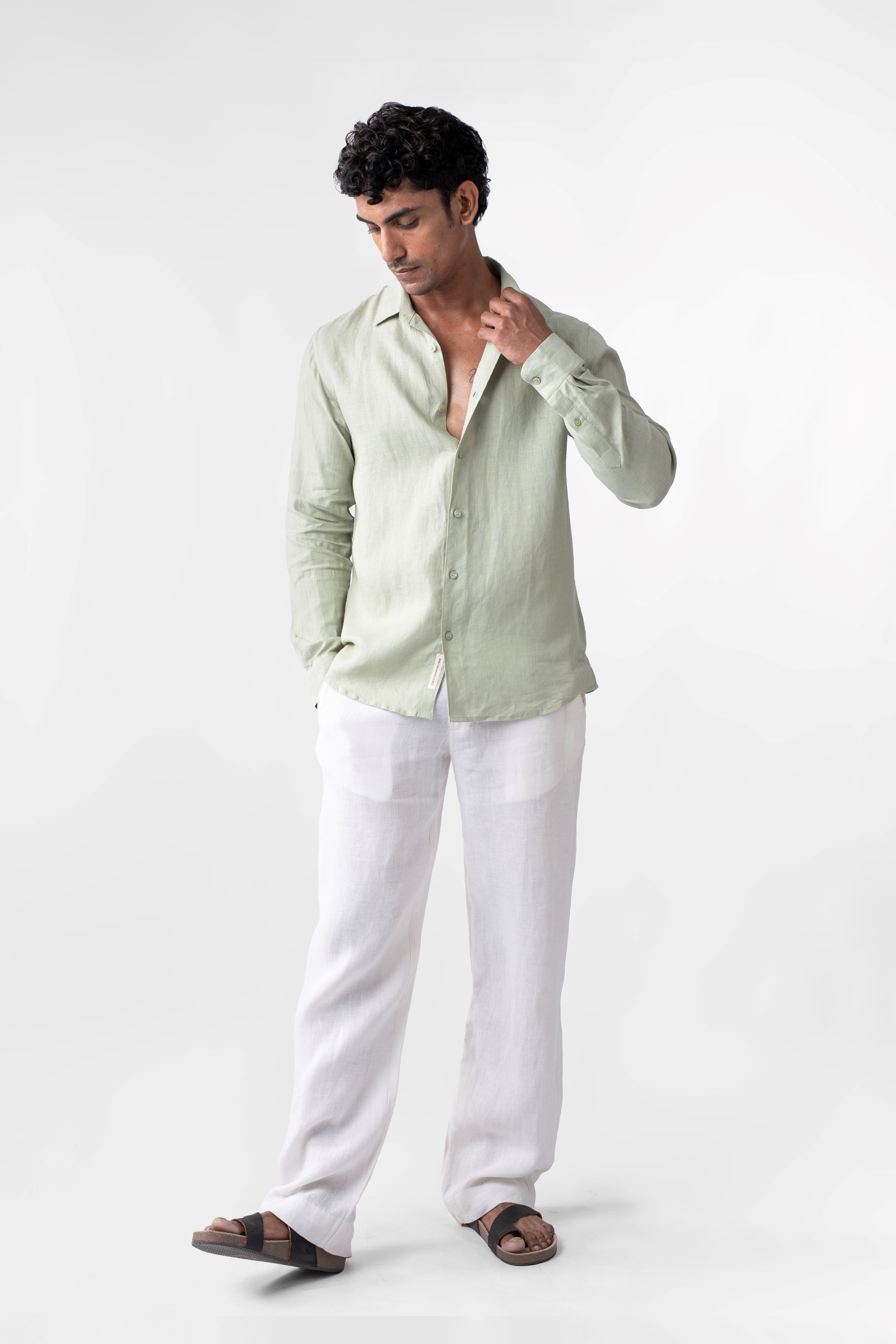 100% European Linen Classic Everyday Shirt - Mint Green