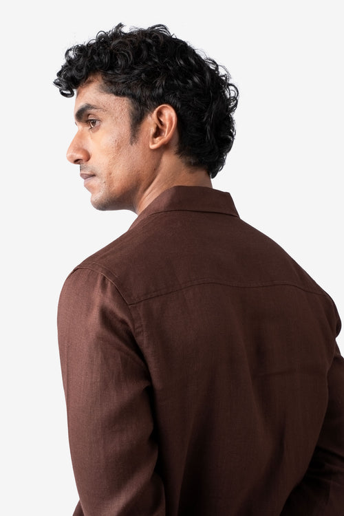 100% European Linen Classic Everyday Shirt - Deep Brown