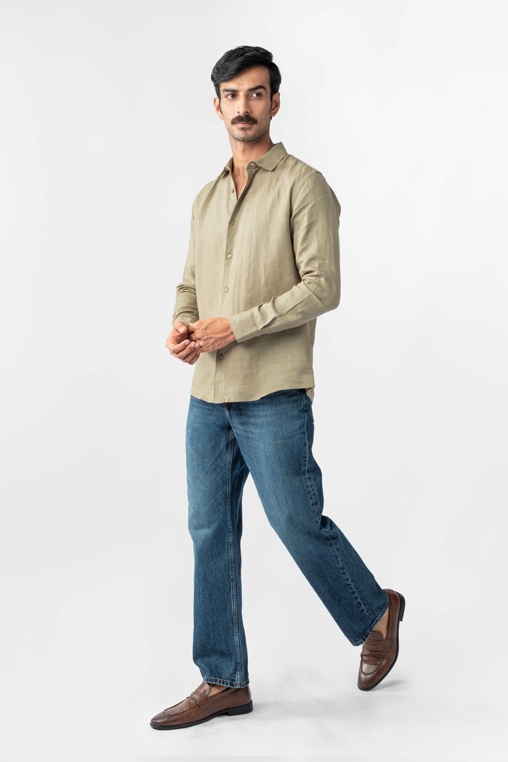 100% European Linen Classic Everyday Shirt - Moss