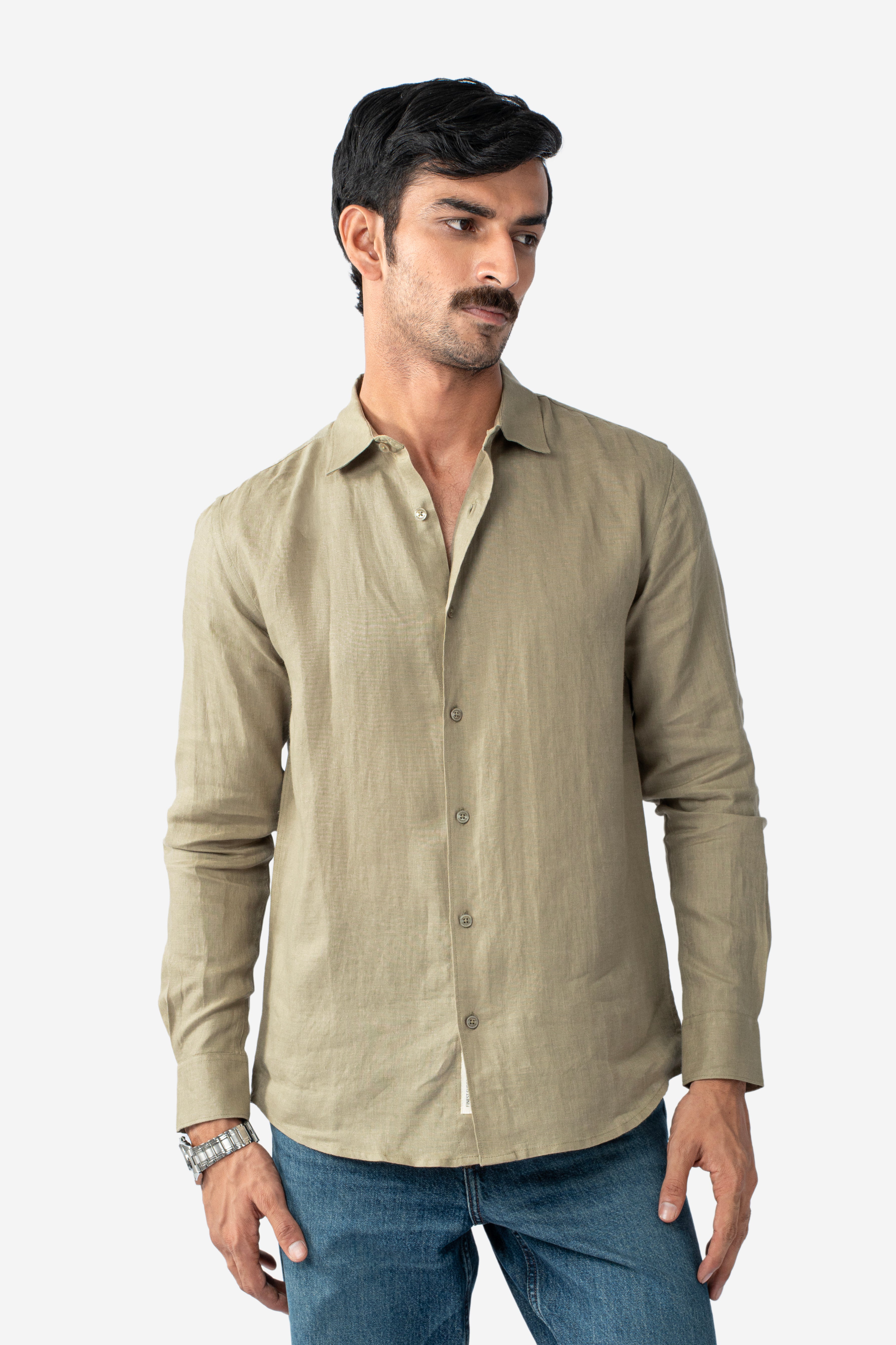 100% European Linen Classic Everyday Shirt - Moss