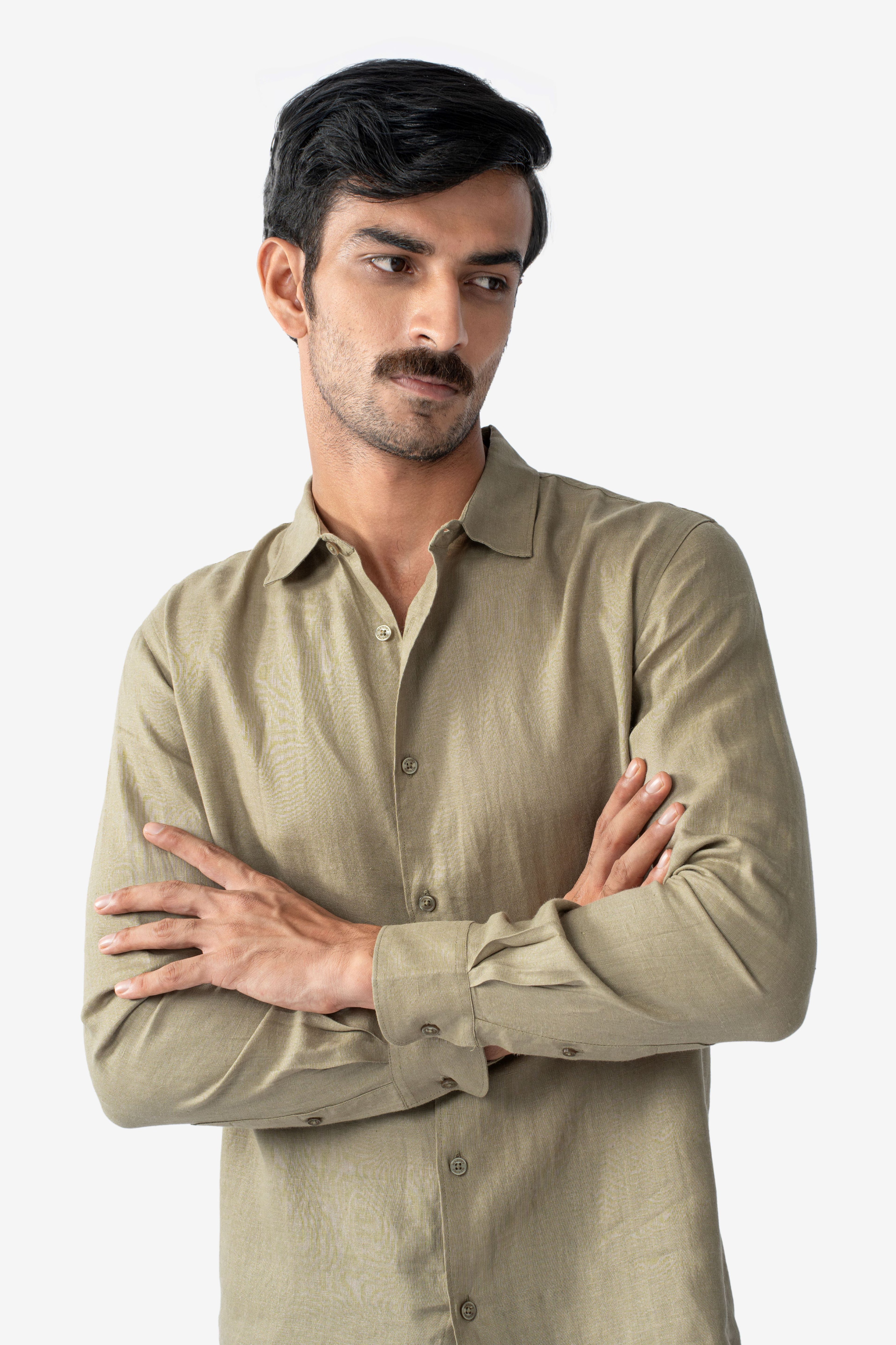 100% European Linen Classic Everyday Shirt - Moss