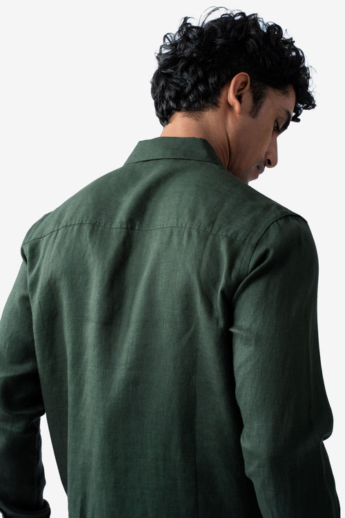 100% European Linen Classic Everyday Shirt - Forest Green