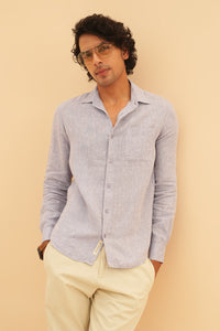 100% European Linen Regular Fit Shirt - Blue
