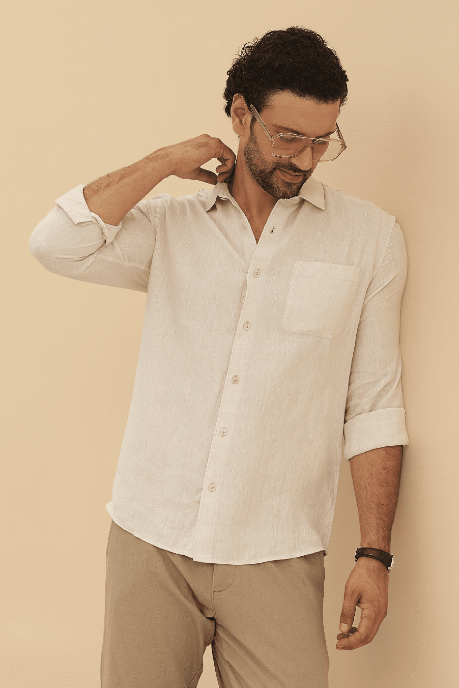 100% European Linen Regular Fit Shirt - Natural